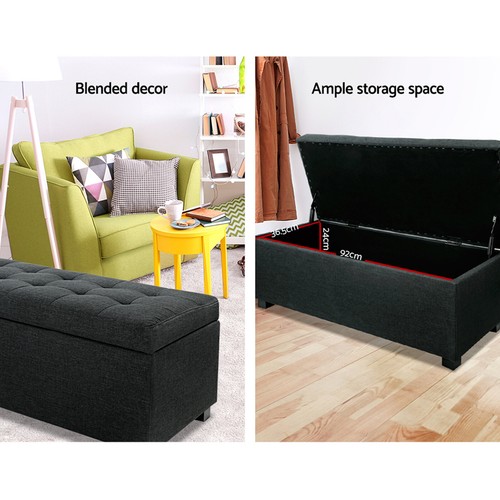 Ottoman Box Large Blanket Storage Linen Fabric Foot Stool Toy Chest Seat Bench - Picture 6 of 50