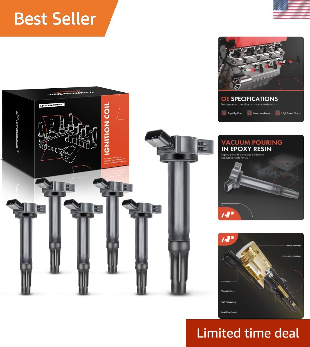 6PCS Ignition Coil Packs for Toyota Lexus Lotus V6 Engines