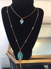 NWOT Faux Turquoise Layerd Delicate Dainty Gold Tassel Neckalce