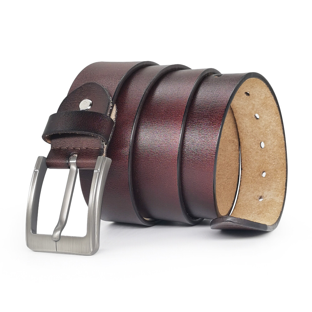 Brown Natural Full Grain Made In Italy Genuine Leather Men Jean Belts