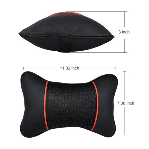 Car Seat Headrest Pad Leather Knitted Pillow Auto Head Neck Rest Support Cushion - Bild 8 von 18