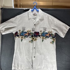 Pacific Legend Route 66 Men's Hawaiian Camp Shirt L Large Blue Short Sleeve AOP