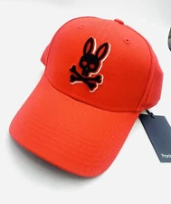NWT $48 Psycho Bunny Men's Red Hibiscus Embroidered Big Bunny Baseball Cap S12