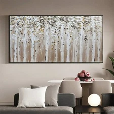 Birch Tree Oil Painting on Canvas Textured Wall Art Living Room Wall Decor