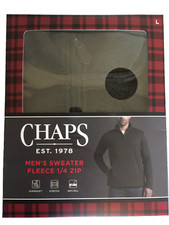 NWT Chaps Pullover L Men Fleece Sweater Dark Olive 1/4 Zip Polyester