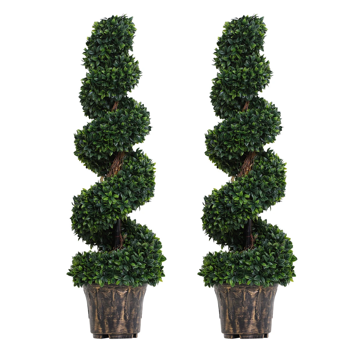 Outsunny 2 Pack Artificial Boxwood Spiral Tree Decorative Plant w