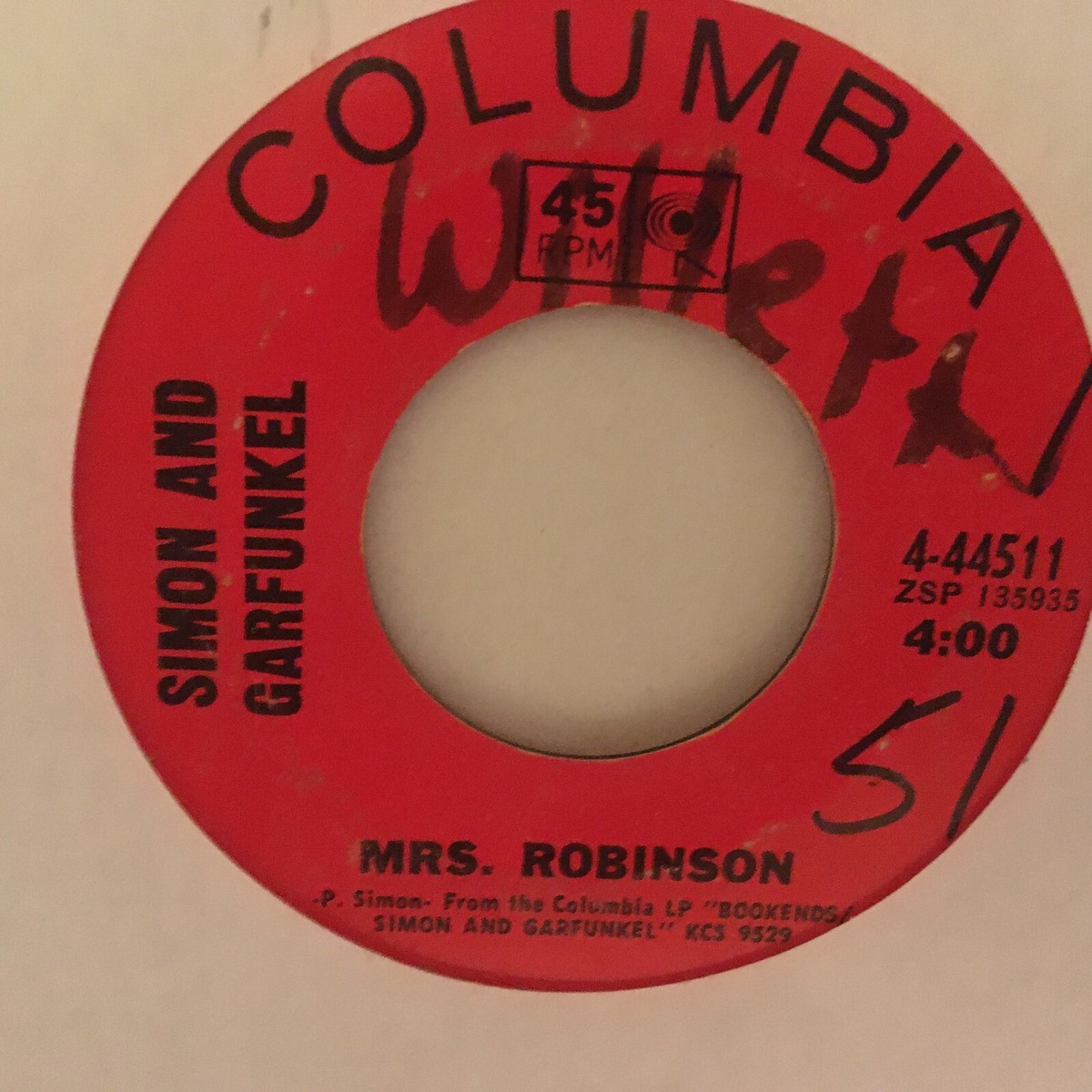 SIMON & GARFUNKEL 45 SINGLE , MRS. ROBINSON / OLDFRIEND / BOOKENDS