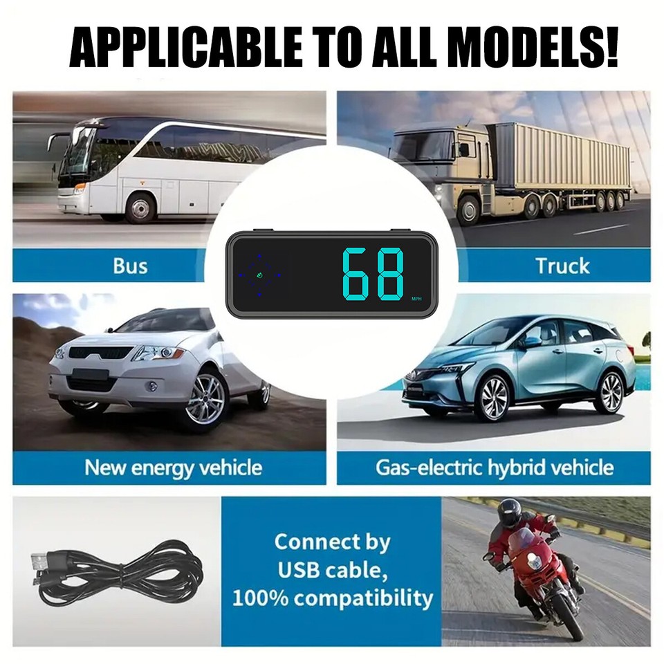 Mini Speedometer GPS Car HUD Head Up Display LED Digital MPH/KMH ...