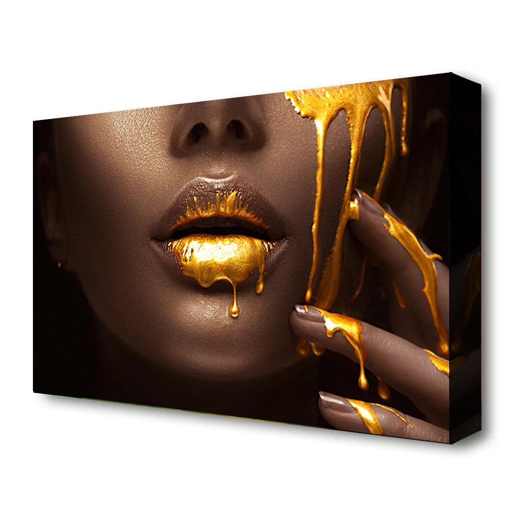 Louis Vuitton Dripping Gold Lips Framed Art Print