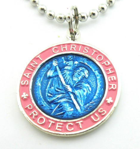 Collar grande medalla de surf St. Christopher protector de viaje rb-pi real rosa - Imagen 4 de 4