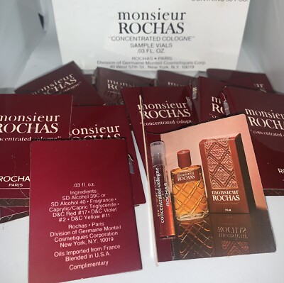 Lot Of 34 MONSIEUR ROCHAS PARIS CONCENTRATED COLOGNE SAMPLES VIALS 0.03 Oz Each