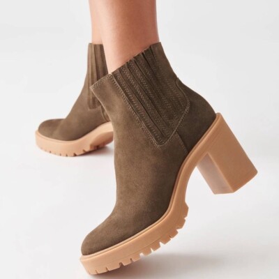 Dolce Vita Caster H2O Waterproof Leather Booties In Olive Suede