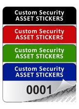 Personalised Custom Security Asset Tag Labels - 50mm x 25mm Silver Void Labels