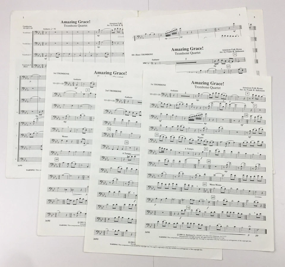Amazing Grace Trombone Quartet Sheet Music Grade 3 Frank Siekmann CL Barnhouse - Image 4 of 4
