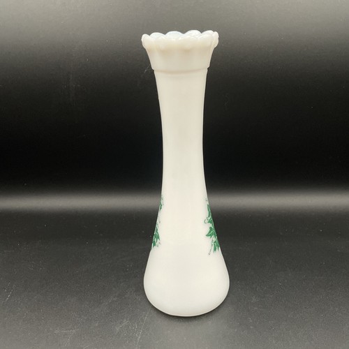 Vintage Milk Glass Vase with Green Ivy Design - Bud Vase - Picture 2 of 7