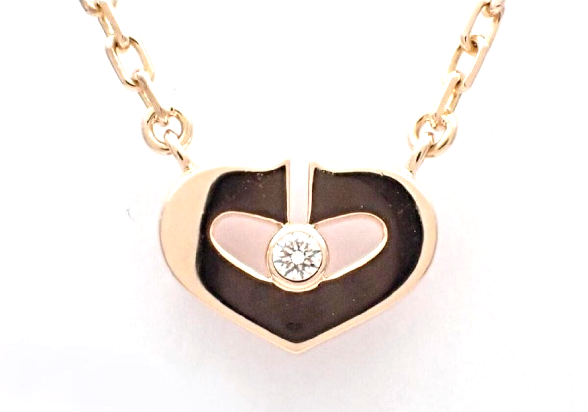 Cartier C Heart Au 750 18K Pink Gold 1P Diamond Necklace Pendant