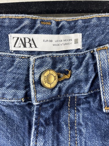 ZARA Shorts Denim Women's 4 Fringe Frayed Distressed High Waisted - Picture 2 of 6