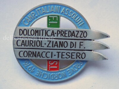 NORDIC SKI SKI 1976 DOLOMITES Predazzo Cauriol Ziano Cornacci old pin brooch