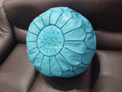 Sale Moroccan Genuine Leather Boho Pouf Ottoman Footstool Pouffe Turquoise color - Picture 4 of 5