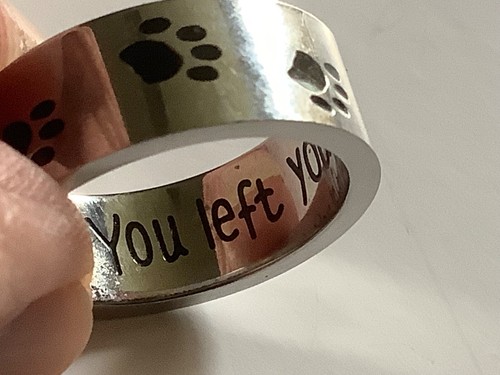 Stainless Steel Paw Prints "You Left Your Paw Prints" Ring Size 9 - Picture 3 of 8