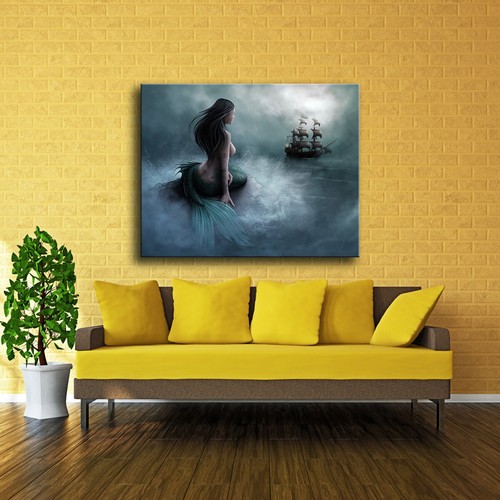 Modern Painting Home Wall Decor Mermaid and Pirate Ship Canvas Art Print 20x26 - Picture 8 of 8