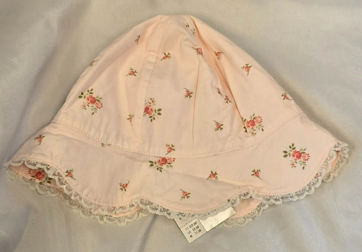 NEW Vintage 2003 Gymboree Pink Floral Ruffle Baby Girl Hat 6-12 m Garden Dreams