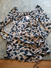 Pretty Little Thing Ladies Dress. Bodycon. Stone Marble. Ruched Front. Size P 18