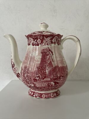 Palissy Thames River Scenes  Wickenham  rot  Kaffeekanne  Kanne mit Deckel