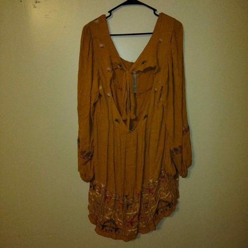 Vestido Boho Free People bordado mostaza Rhiannon L - Imagen 3 de 11