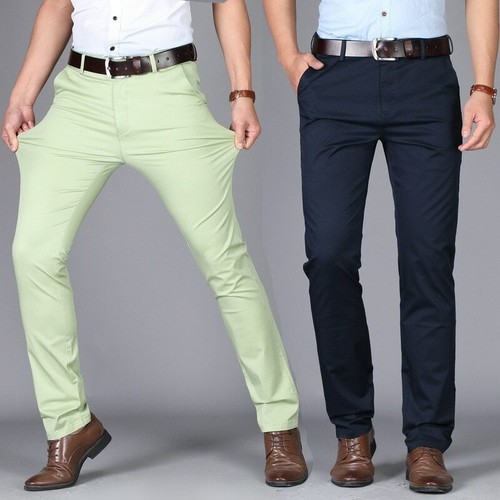 Uomo Abito Pantaloni Casual Ufficio Cotone Business per Matrimonio Festa |  eBay