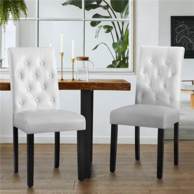 Accent Chairs Set of Dining Chair White High-Back Tufted Armless Padded  Modern