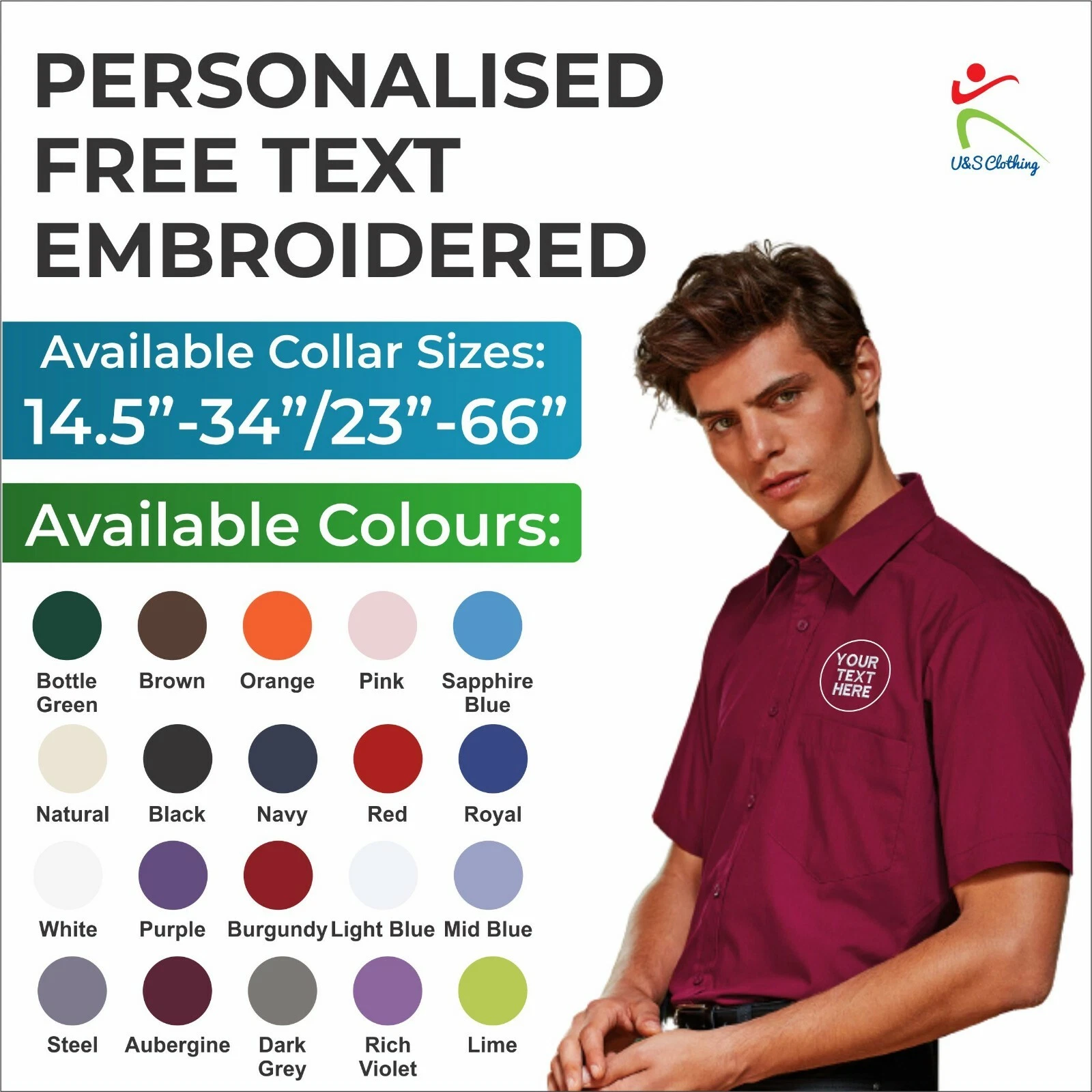 Personalised Custom Embroidered Premier Mens Short Sleeve Staff Work Wear Shirt