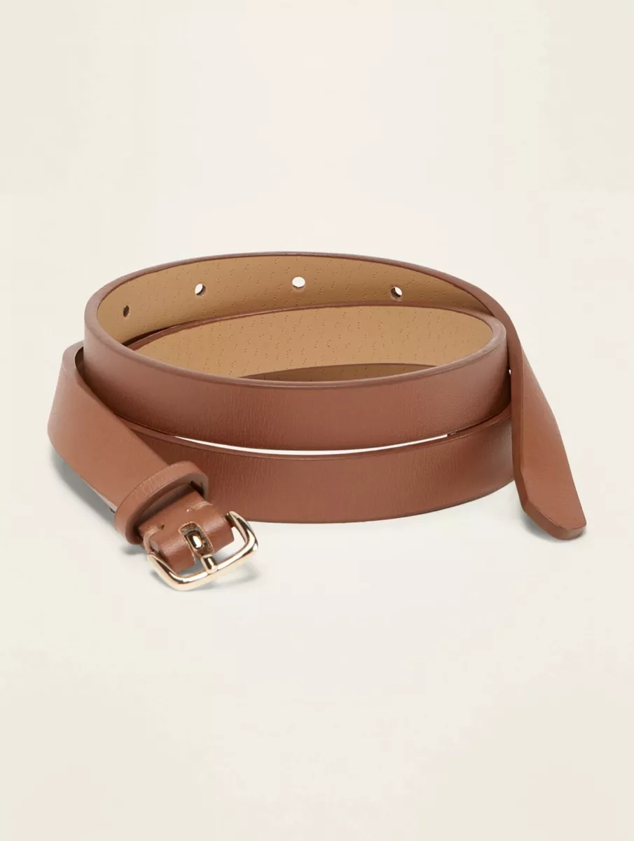 Navy leather top belt womens