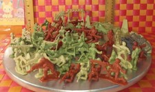 Plastic soldiers lot, infantry, 2015, red, beige green, 2"h 67 pcs