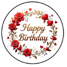 HAPPY BIRTHDAY RED ROSE WREATH ENVELOPE SEALS LABELS STICKERS PARTY FAVORS
