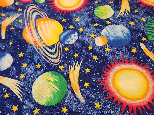 FABRIC TRADITIONS 2000 Navy Space Fabric Glitter Solar System 1-1/4 Yard 45 x 44 - Picture 5 of 8