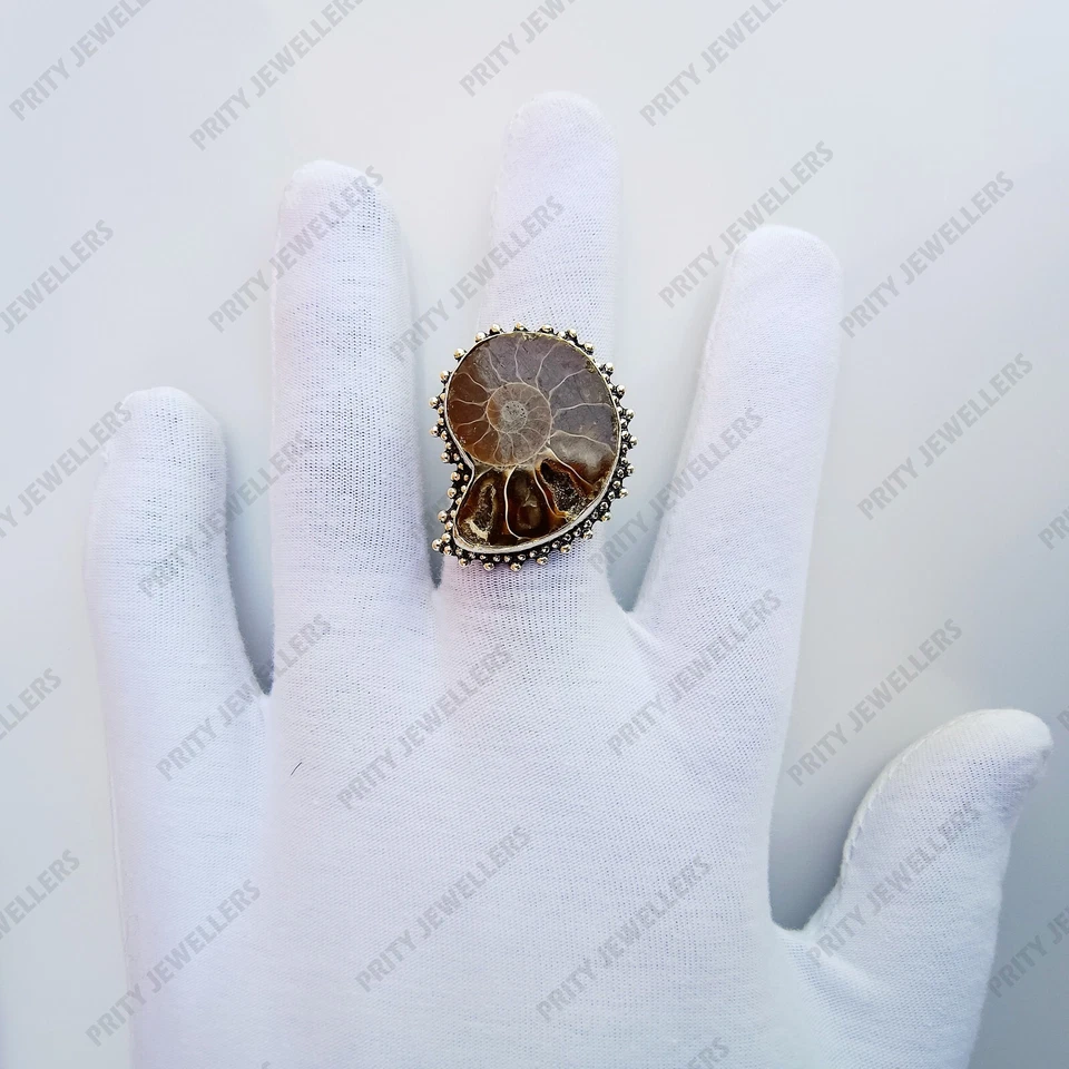 Natural Ammonite Fossil Ring, Handmade 925 Sterling Silver Ring, All Sizes - Image 4 of 4