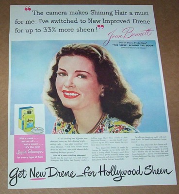 1948 vintage print ad - Drene Shampoo hair JOAN BENNETT Procter & Gamble advert
