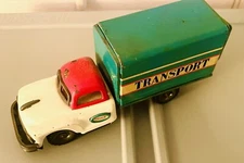 Vintage SSS 7” Green White Tin Friction Transport Truck Lic Plate 1031 Japan Toy