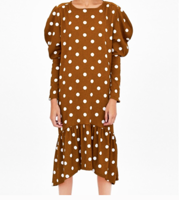 NWT Zara Trafaluc blogger fav Brown Polka Dot Long Sleeve Boho Dress Sz S |  eBay