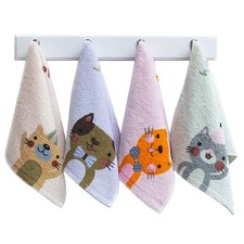 4 Pack Cute Cat Pattern Hand Towels, Pure Cotton Children Bathroom Towel Anim...