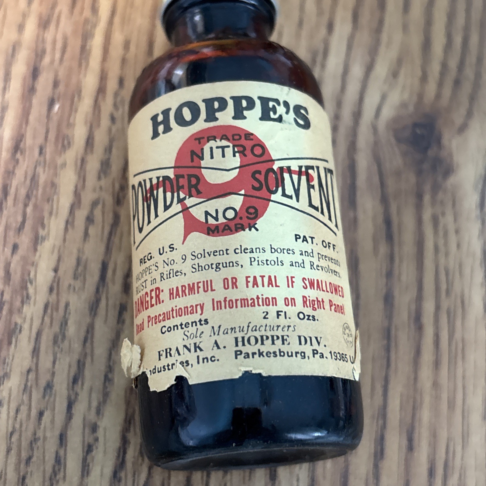 Vintage Hoppe's No. 9 Nitro Powder Solvent 2oz Glass Orig Box Gun Cleaning Oil