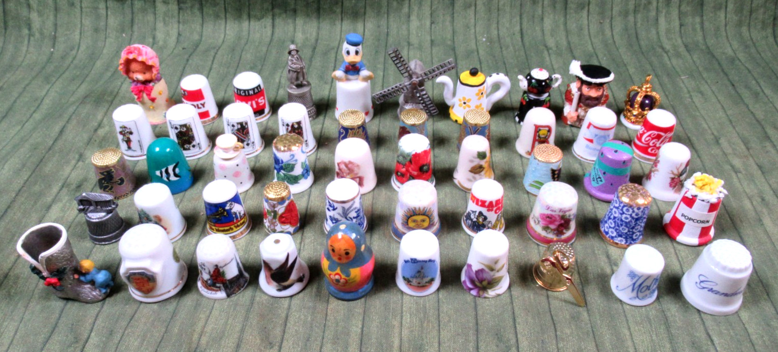 Lot of 50 Vintage Thimbles! Nice Variety!