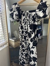 Christopher John Rogers Black and White Floral Puff Sleeve Dress Size 6