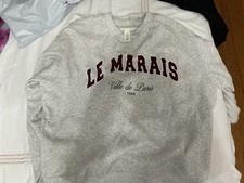 Women's Gray Fleece Pullover Crewneck Paris Graphic Logo Sweatshirt Size S