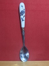 Stainless 18-10 Tea Jam Spoon w/ White Porcelaine Handle Blue Flowers Gold-Trim