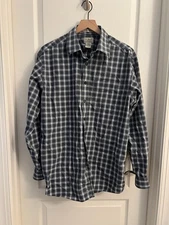 LL Mens Classic Vintage Plaid Purple/Green/White Button Long Sleeve - Large
