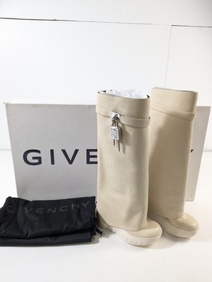 Givenchy Shark Lock Biker Boots In Grained Leather, 36, Beige BE7022E1AZ250-W36