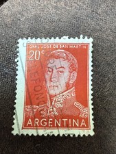 Republique Argentina ~ Gen. San Martin ~ Orange 20₵ Stamp ~ Posted ~ 1954
