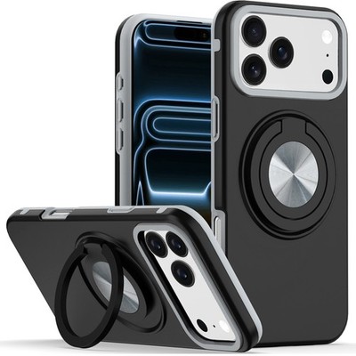 For iPhone 17 Pro Max Case Solid Rugged Shockproof w/ 360 Stand + Tempered Glass